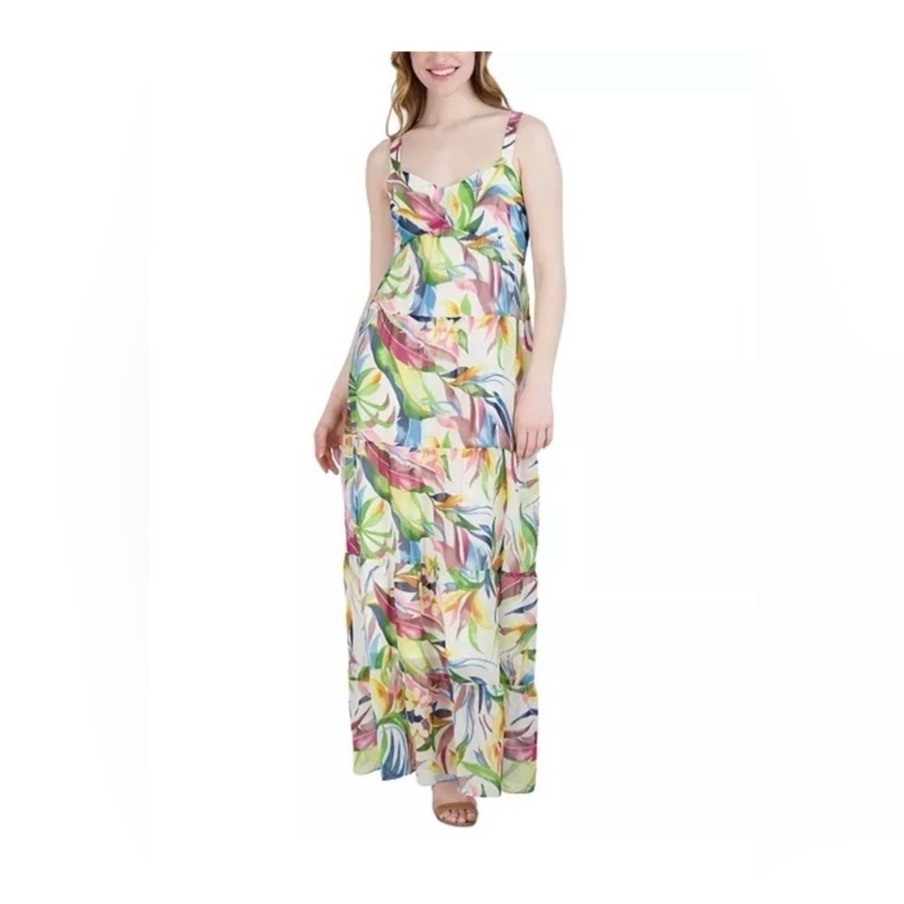 Julia Jordan Colorful Leaf Print Maxi Dress